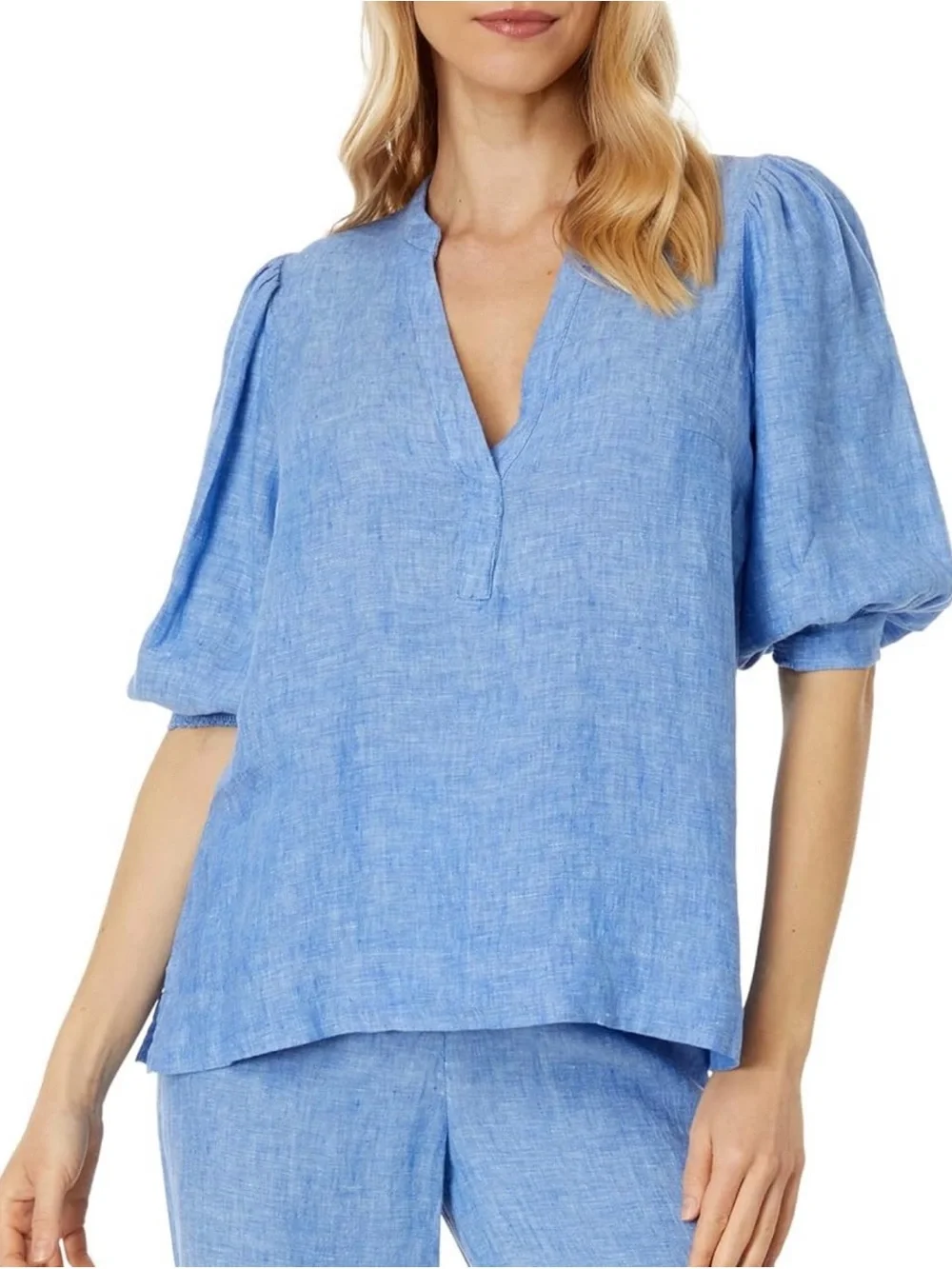 Lilly Pulitzer NWT Mialeigh 100% Linen Puff Elbow Sleeve Blouse